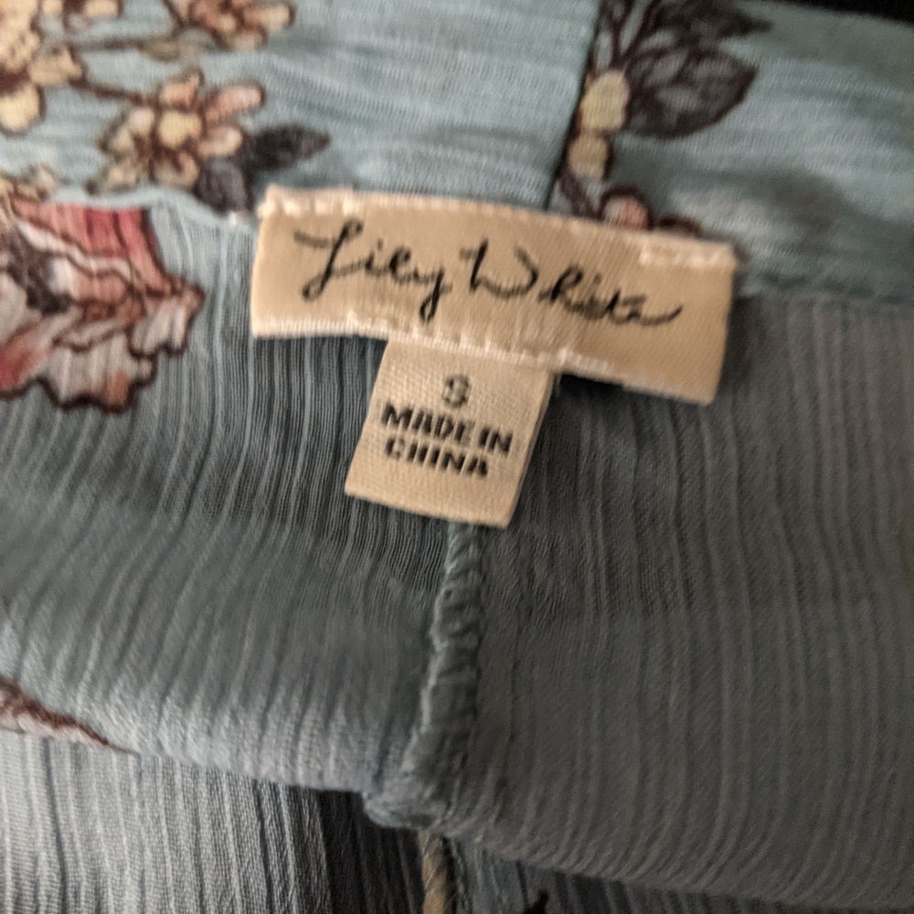 Lily White Teal Blue Floral Kimono Sheer Beach Cover Up S - Picture 4 of 4